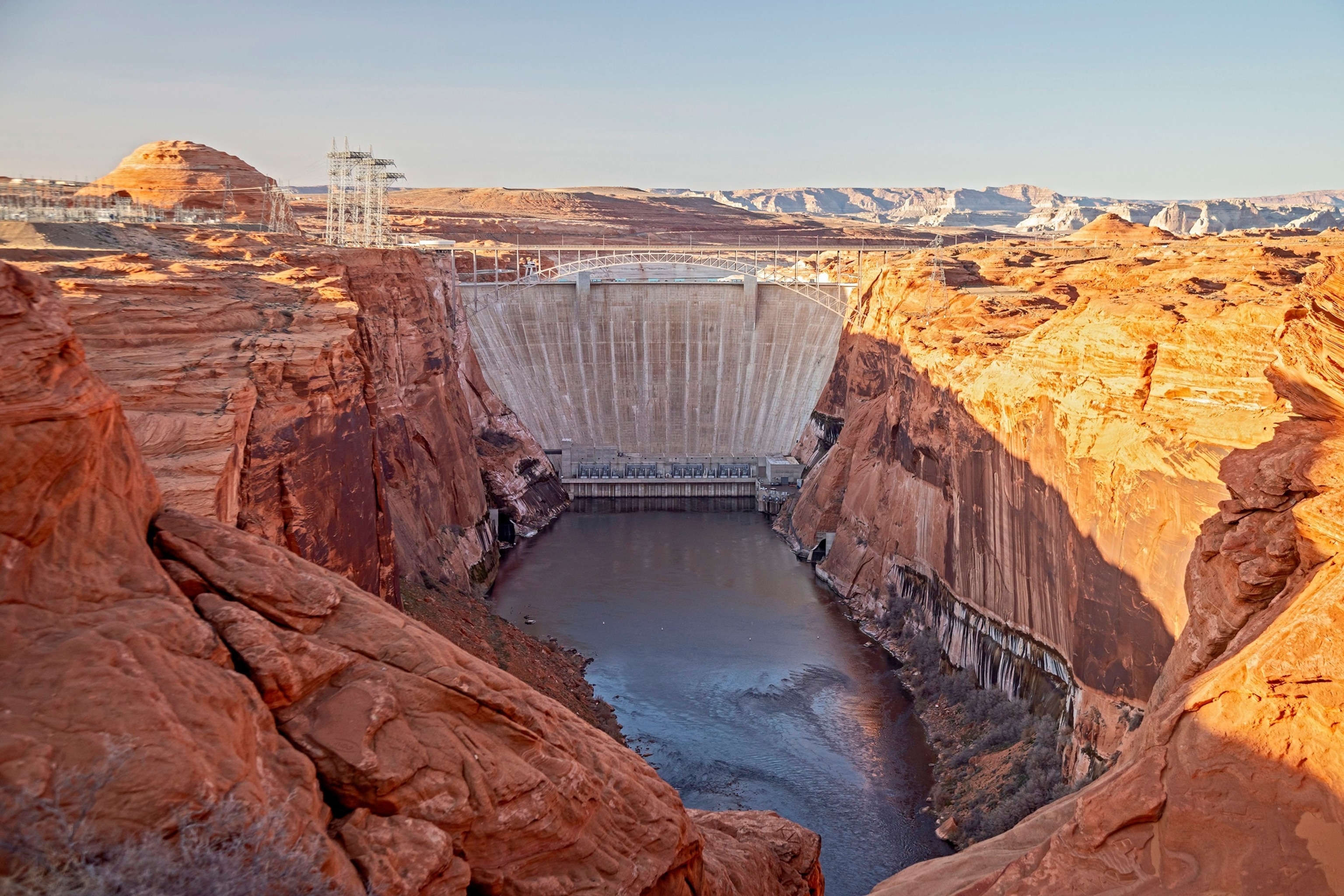 The downstream side of the Glen Canyon Dam. Lake Powell, the dam's reservoir, is only 27 percent full.Jim West/UCG/Universal Images Group via Getty Images