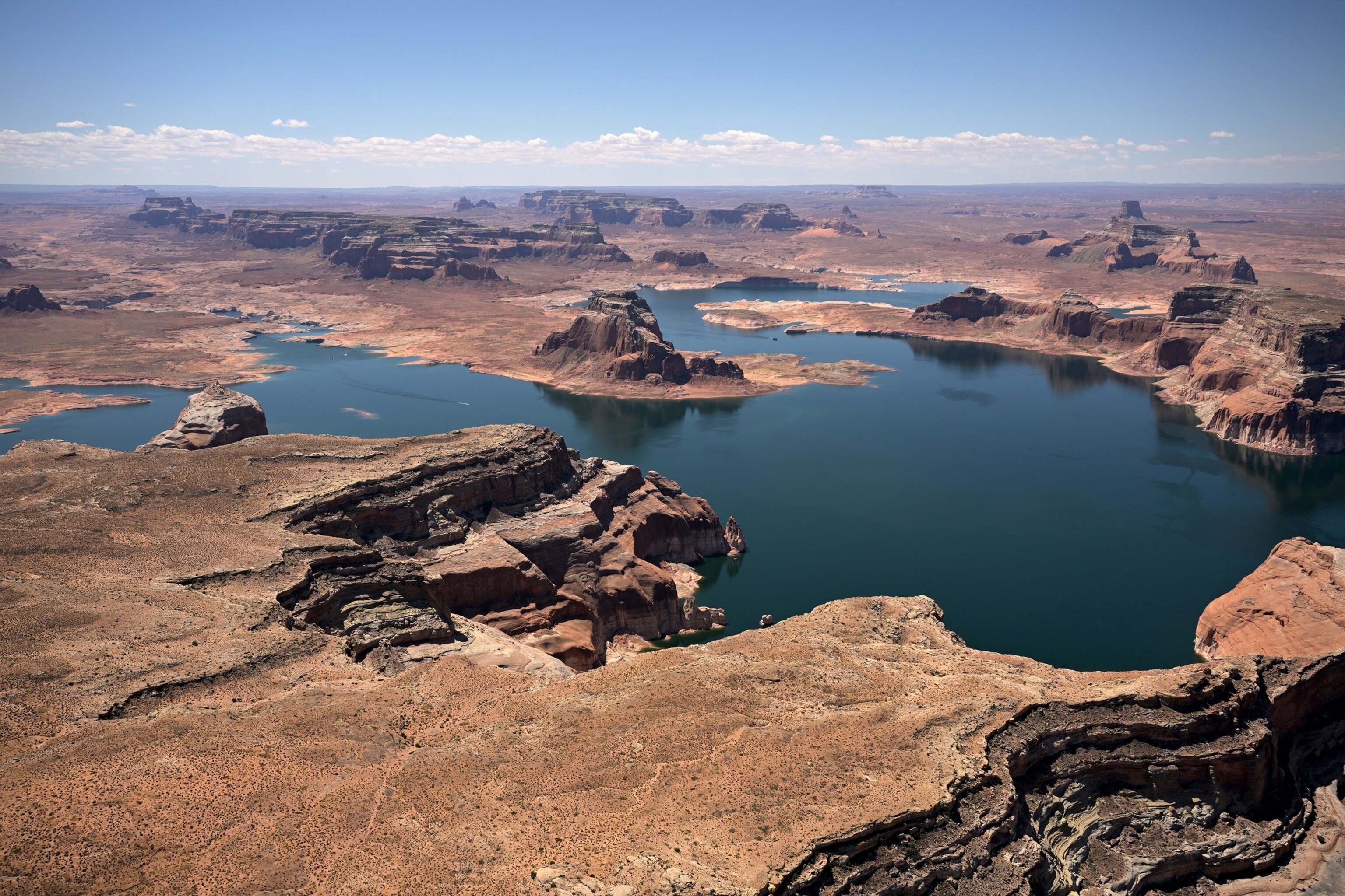 Water levels remain low at Lake Powell in Glen Canyon National Recreation Area on April 30, 2026, near Big Water, Utah.RJ Sangosti/MediaNews Group/The Denver Post via Getty Images