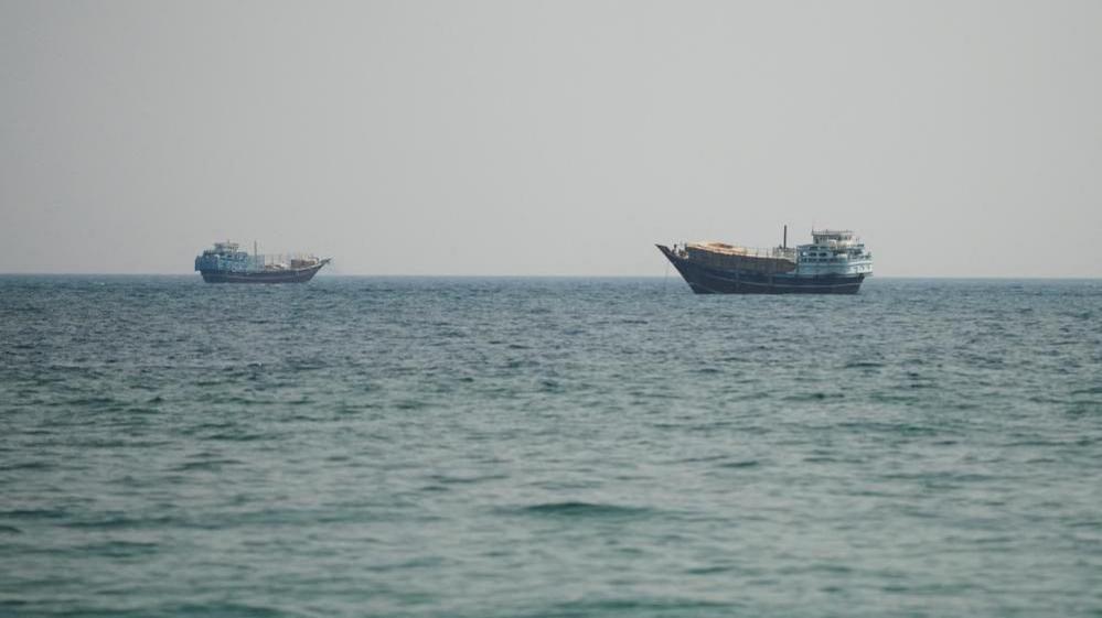 Image caption,While a small number of vessels appear to be moving through the Strait of Hormuz, traffic remains restricted, according to ship tracking website MarineTraffic