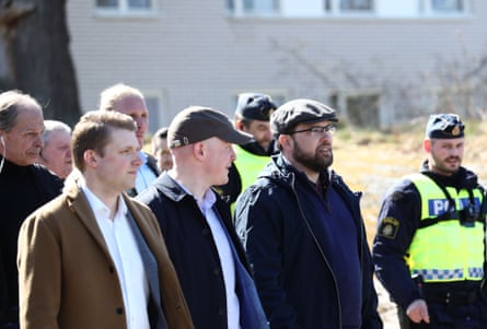 Jimmie Åkesson, the leader of the Sweden Democrats (2nd right), a party with neo-Nazi roots which has pledged to lower taxes, improve public safety and treat ‘anti-Swedishness’ as a hate crime.Photograph: Jeppe Gustafsson/Rex/Shutterstock