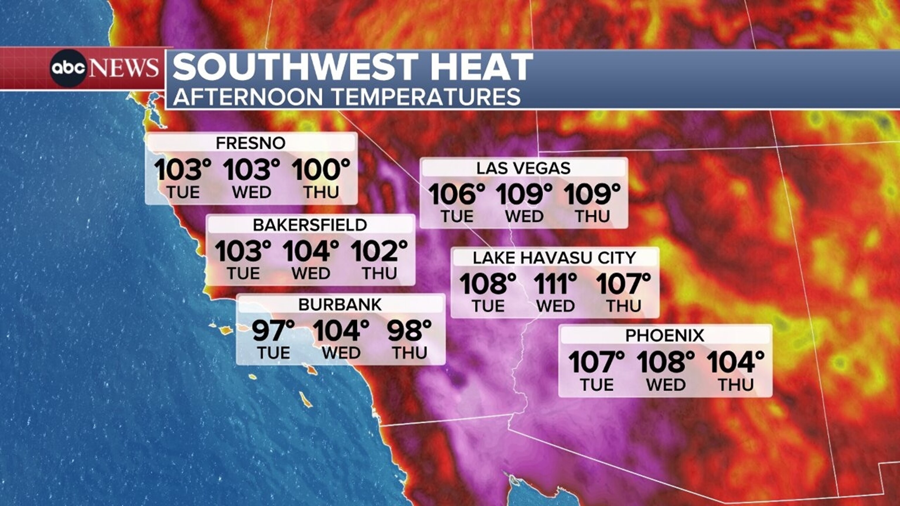 An ABC News graphic shows the forecast on Tuesday, April 14, 2026.ABC News