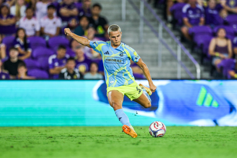 Philadelphia Union midfielder Cavan Sullivan shoots the ball against Orlando City on May 13.Nathan Ray Seebeck / Imagn Images file