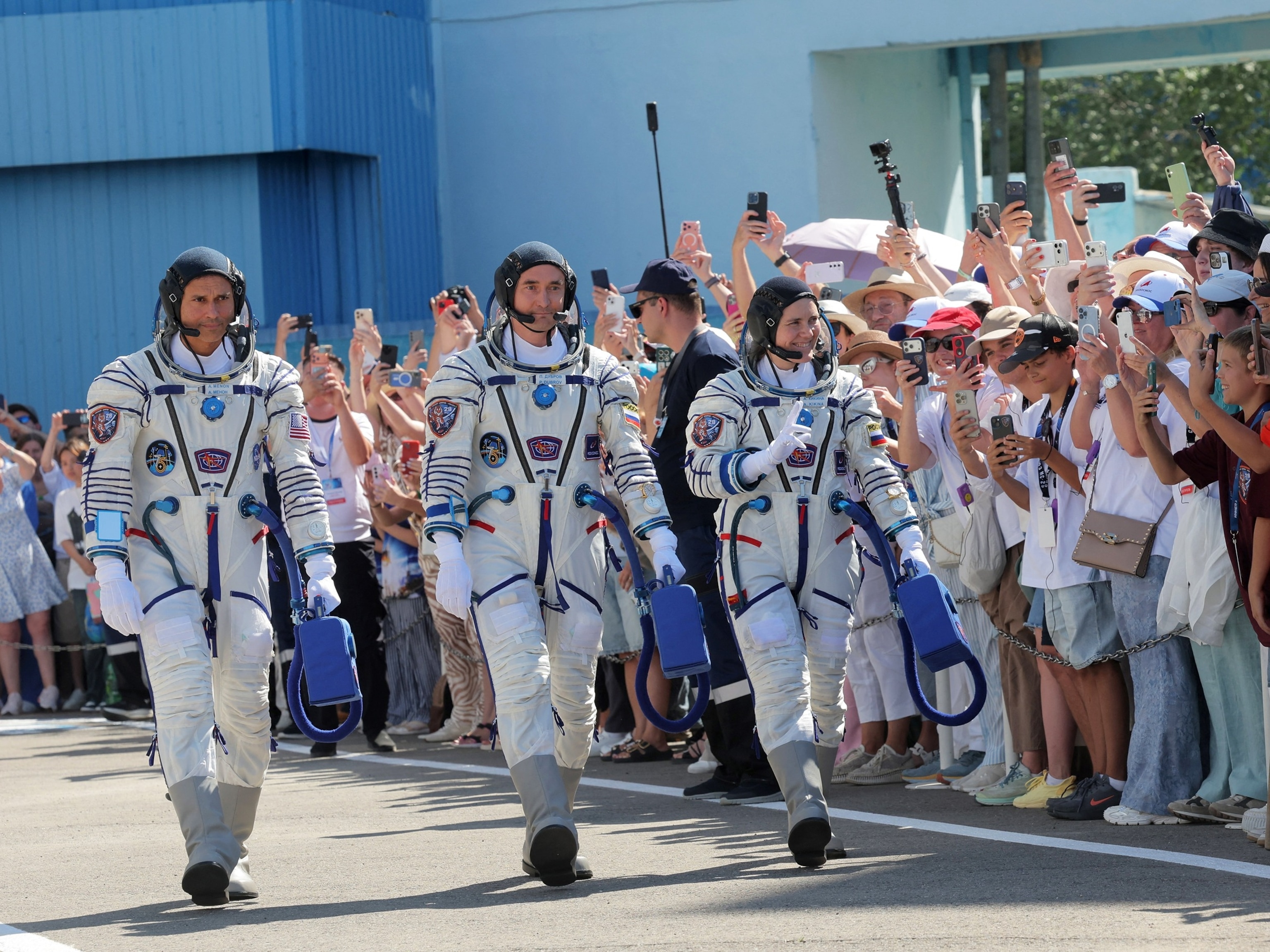 The Soyuz MS-29 spacecraft carrying NASA astronaut Anil Menon, Roscosmos cosmonauts Pyotr Dubrov and Anna Kikina docks with the International Space Station, on July 14, 2026.NASA