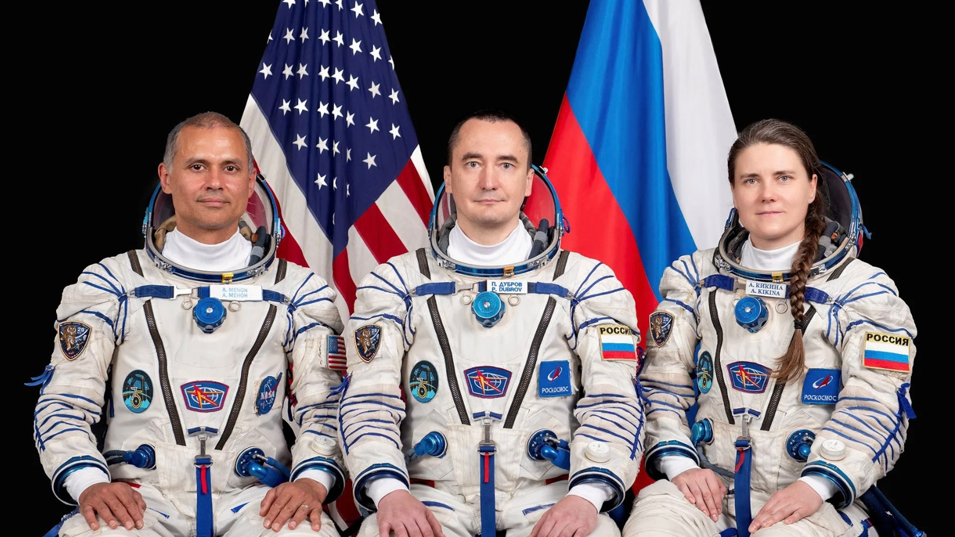 The International Space Station (ISS) crew member NASA astronaut Anil Menon waves as he boards the Soyuz MS-29 spacecraft for launch at the Baikonur cosmodrome in Kazakhstan, July 14, 2026.Pavel Mikheyev, Pool via EPA via Shutterstock