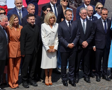 Keir Starmer with Emmanuel Macron, Volodymyr Zelenskyy and other dignitaries during the Bastille Day parade in Paris.Photograph: Ludovic Marin/AFP/Getty Images