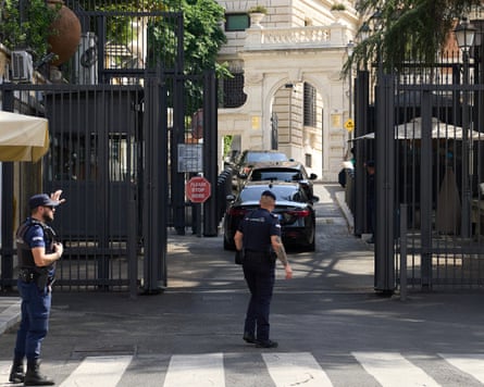 A motorcade arrives at the US embassy in Rome where talks between Israel and Lebanon were due to take place.Photograph: Alessandra Tarantino/AP
