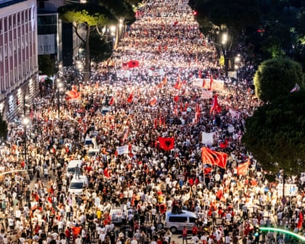 Protests against the development in Tirana are on their 45th day.Photograph: Vlasov Sulaj/Jna Press/Nexpher/Zuma Press Wire/Shutterstock