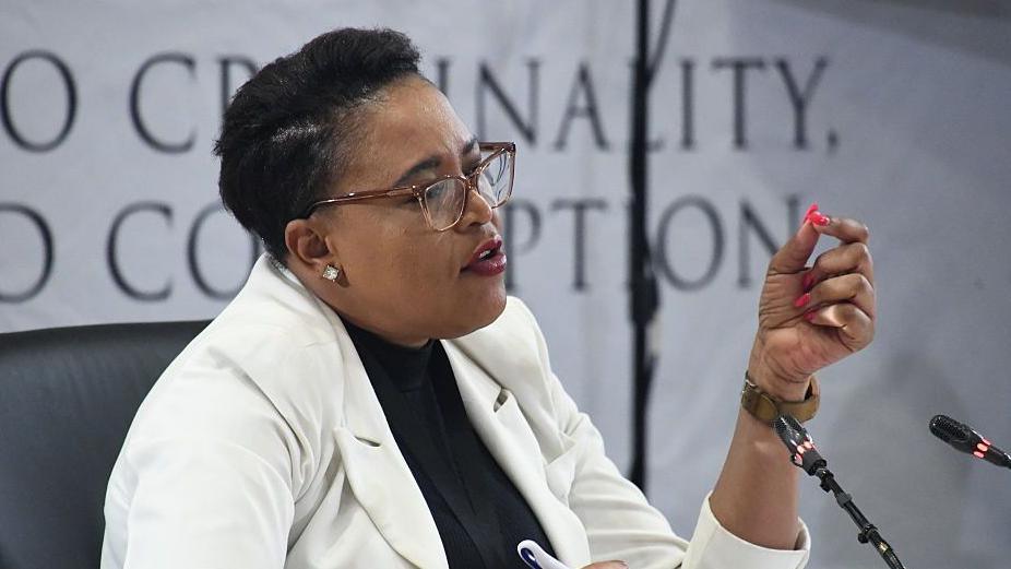 Image caption,Brig Rachel Matjeng, who revealed details of her personal relationship with Matlala, has been sacked from the police
