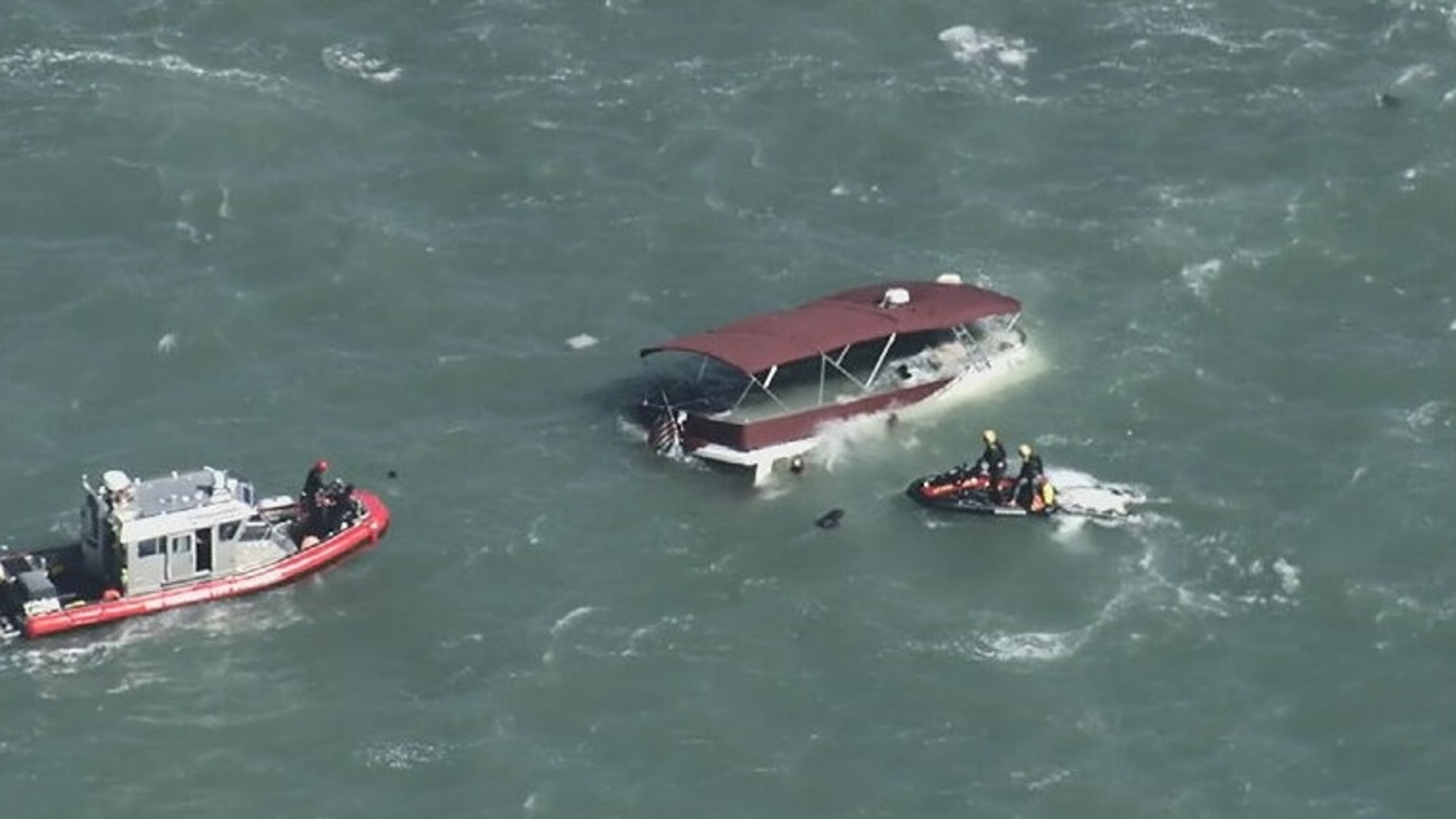 Authorities responded after a boat sank near Alcatraz Island in San Francisco on Tuesday, prompting a search-and-rescue mission.KGO