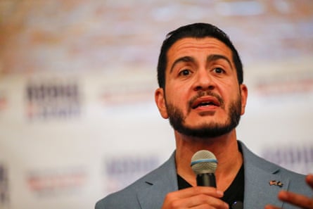 US Senate candidate Abdul El-Sayed makes remarks at a rally in Grand Rapids, Michigan, on 3 July 2026.Photograph: Chris duMond/Shutterstock