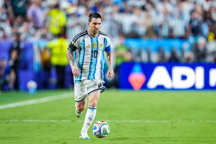 Lionel Messi of Argentina during the FIFA World Cup 2026 Quarter Final match against Argentina and Switzerland on July 11 in Kansas City.Daniela Porcelli / Getty Images