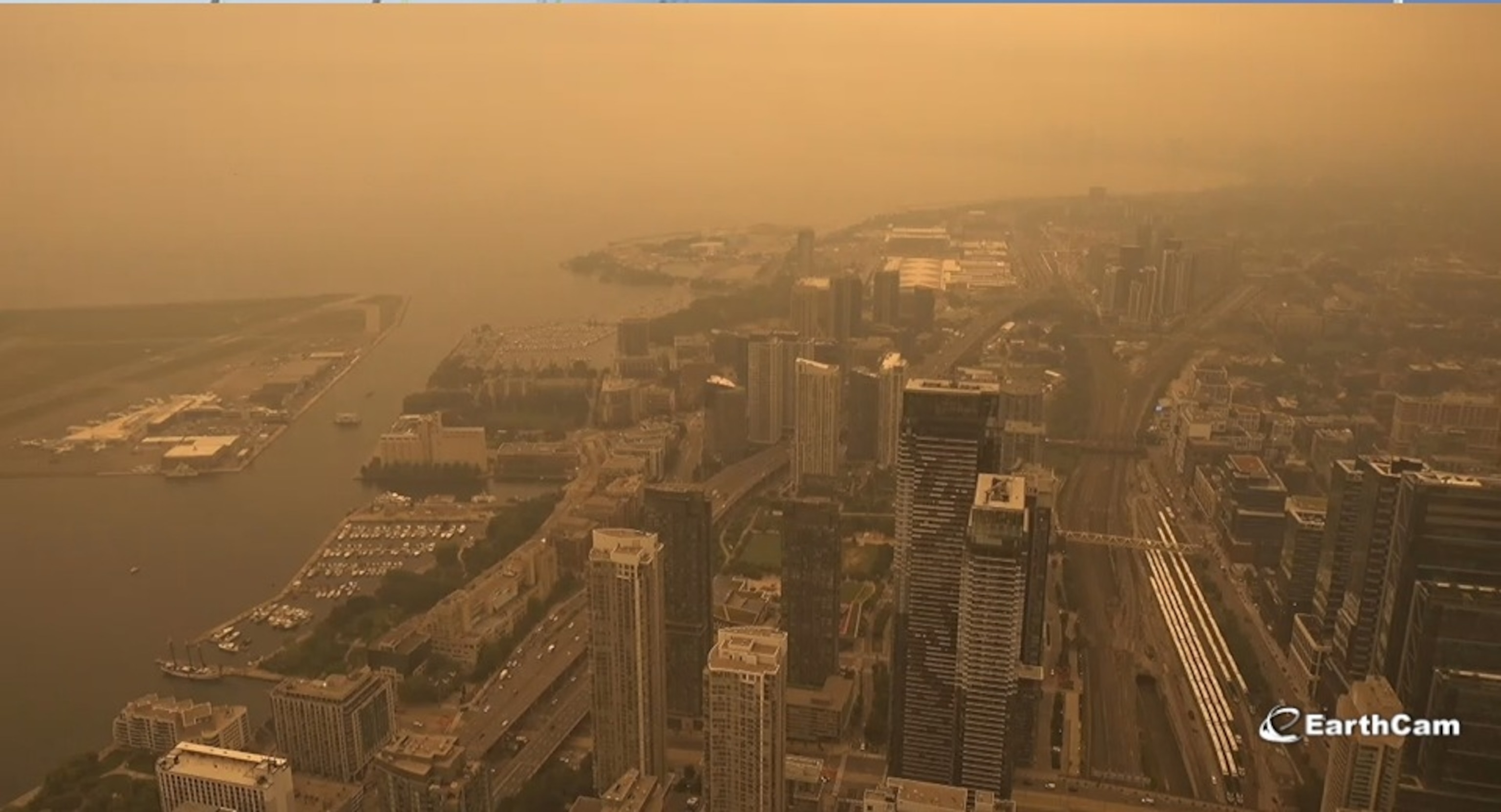 Smoke from wildfires obscures the view of Niagara Falls, July 15, 2026.EarthCam