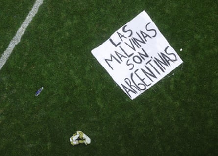 The banner is seen on the pitch later.Photograph: Dan Mullan/Getty Images