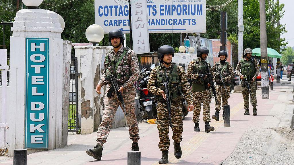 Image caption,Kashmir still has a vast presence of security personnel