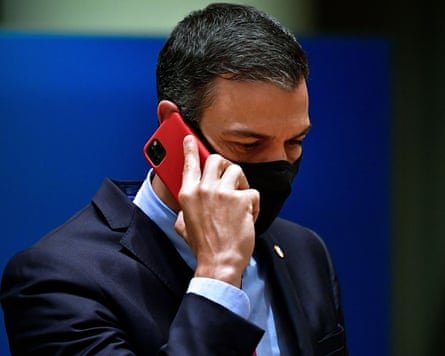 In 2022, the Spanish government revealed that the mobile phones of the prime minister, Pedro Sánchez (pictured), and the defence minister, Margarita Robles, were infected with Pegasus spyware the year before.Photograph: John Thys/AFP/Getty Images