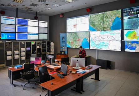 Earthquakes are monitored in real time at the National Institute for Earth Physics in Măgurele.Photograph: Daniel Mihăilescu/AFP/Getty Images