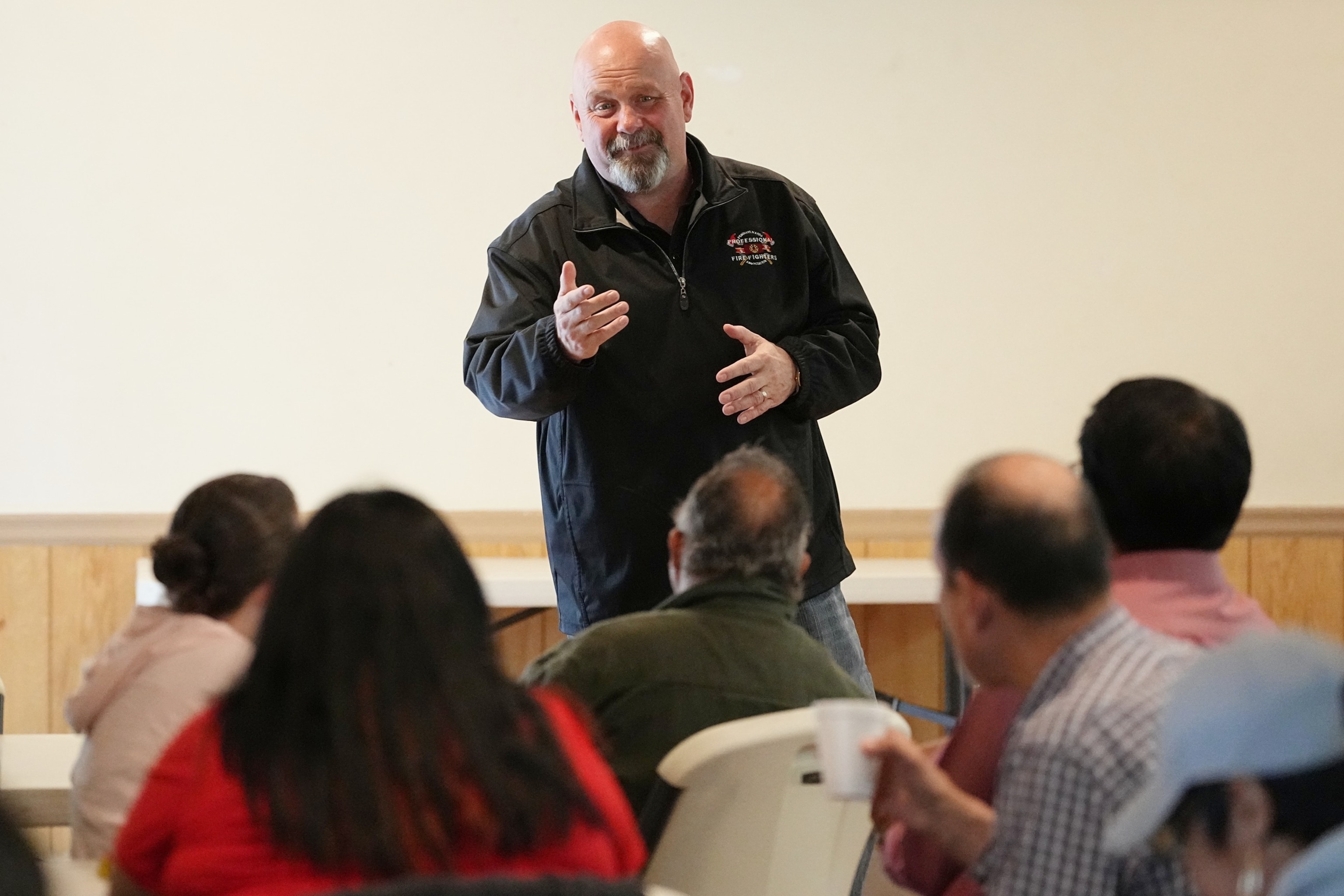 Bob Brooks, a candidate for the Democratic nomination in Pennsylvania's 7th Congressional District, speaks an event in Bethlehem, Pennsylvania, on May 11, 2026.Matt Rourke/AP