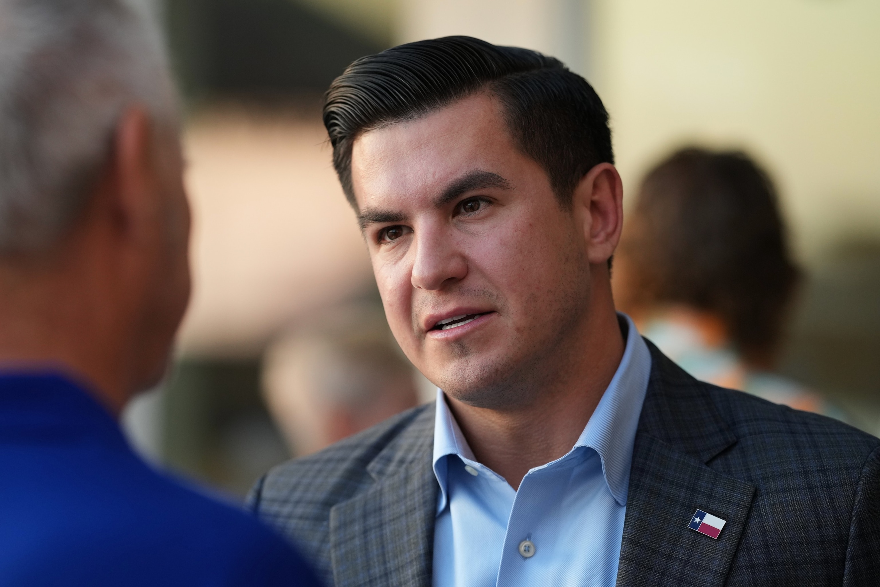 Republican candidate for Congress Eric Flores visits with supporters during a campaign stop in Corpus Christi, Texas, on Feb. 11, 2026.Eric Gay/AP