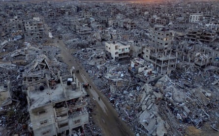 The aftermath of Israel’s air and ground offensive in Rafah, Gaza, photographed in January 2025.Photograph: Jehad Alshrafi/AP