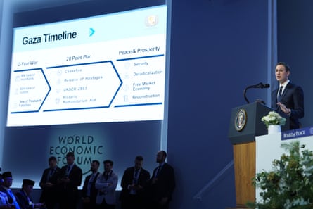 Jared Kushner speaking after the signing of a Board of Peace charter at Davos in January.Photograph: Evan Vucci/AP