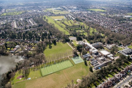 An aerial view of the park and gardens surrounding North London Collegiate school in Harrow, London, a private day school for girls.Photograph: Heritage Images/Getty