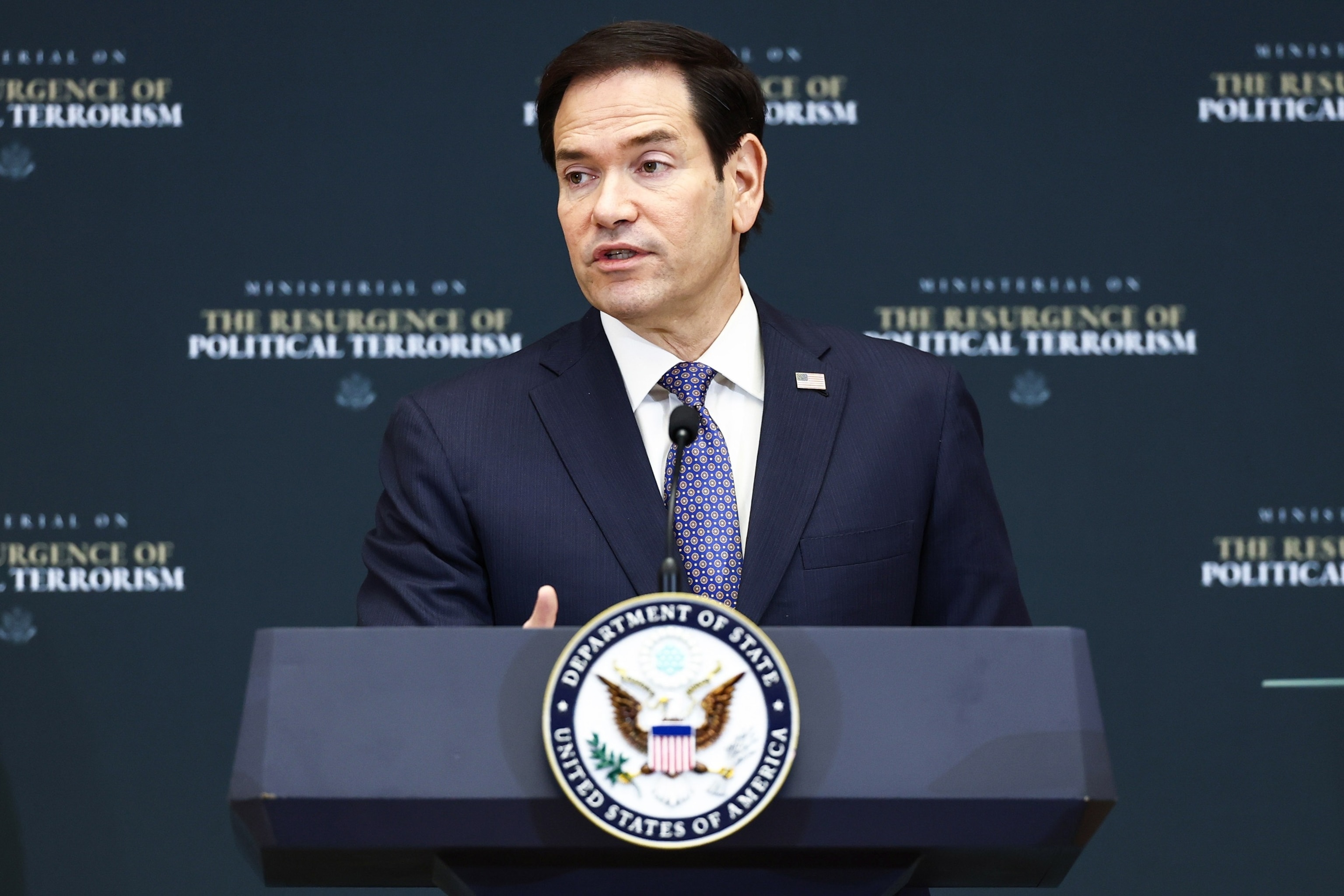 Secretary of State Marco Rubio delivers opening remarks during the Ministerial on the Resurgence of Political Terrorism at the State Department on July 16, 2026, in Washington, D.C.Finn Gomez/Getty Images