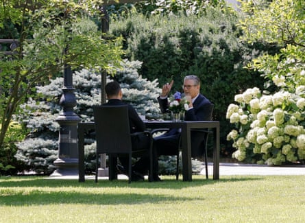 The two leaders talked privately in the gardens of the presidential palace.Photograph: Sergey Dolzhenko/EPA