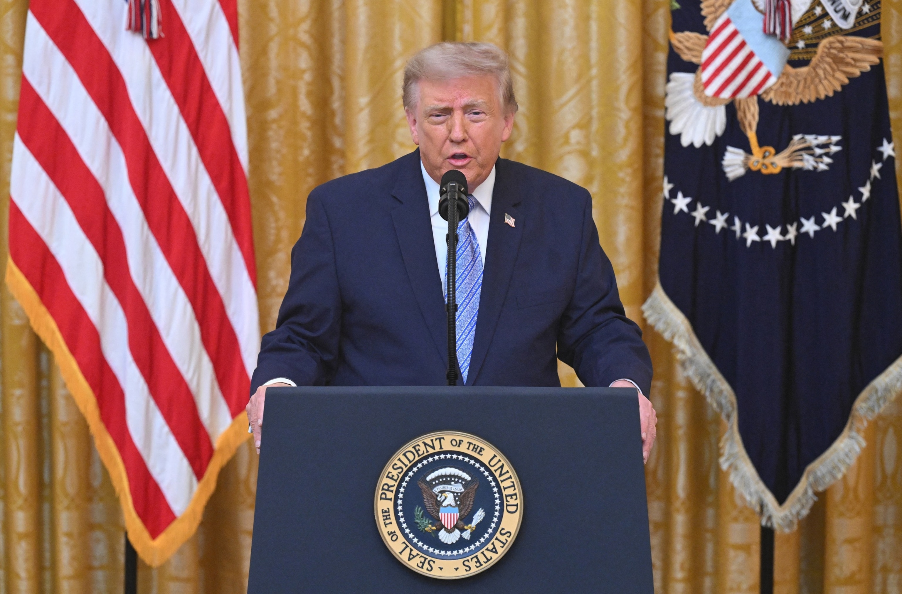 President Donald Trump addresses the nation from the East Room of the White House in Washington, July 16, 2026.Saul Loeb/AFP via Getty Images