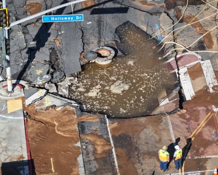 The sinkhole in West Hollywood on 16 July.Photograph: Mario Tama/Getty Images