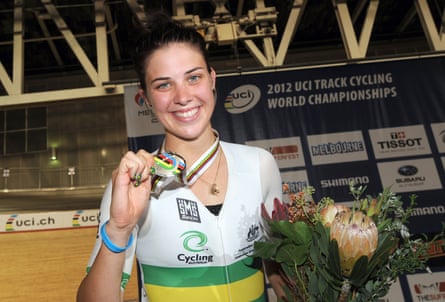 Melissa Hoskins after winning a silver medal at the 2012 UCI track cycling world championships.Photograph: Joe Castro/AAP