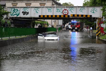 Flooding in Przemyśl, Poland.Photograph: Darek Delmanowicz/EPA