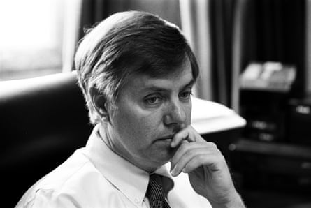 Lindsey Graham, one of the House managers in the Senate impeachment trial of Bill Clinton, sits in his office in the US Capitol building on the second to last day of deliberations on 10 February 1999.Photograph: David Hume Kennerly