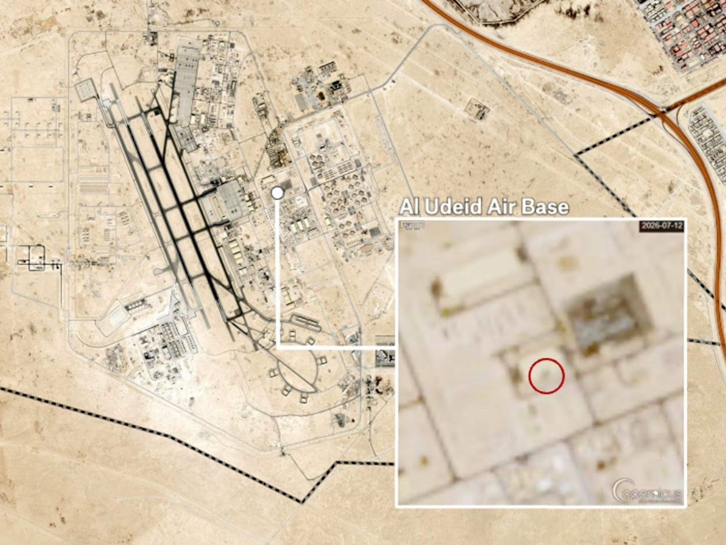 A graphic showing damage at Al Udeid Air Base.Felt Maps/ABC News