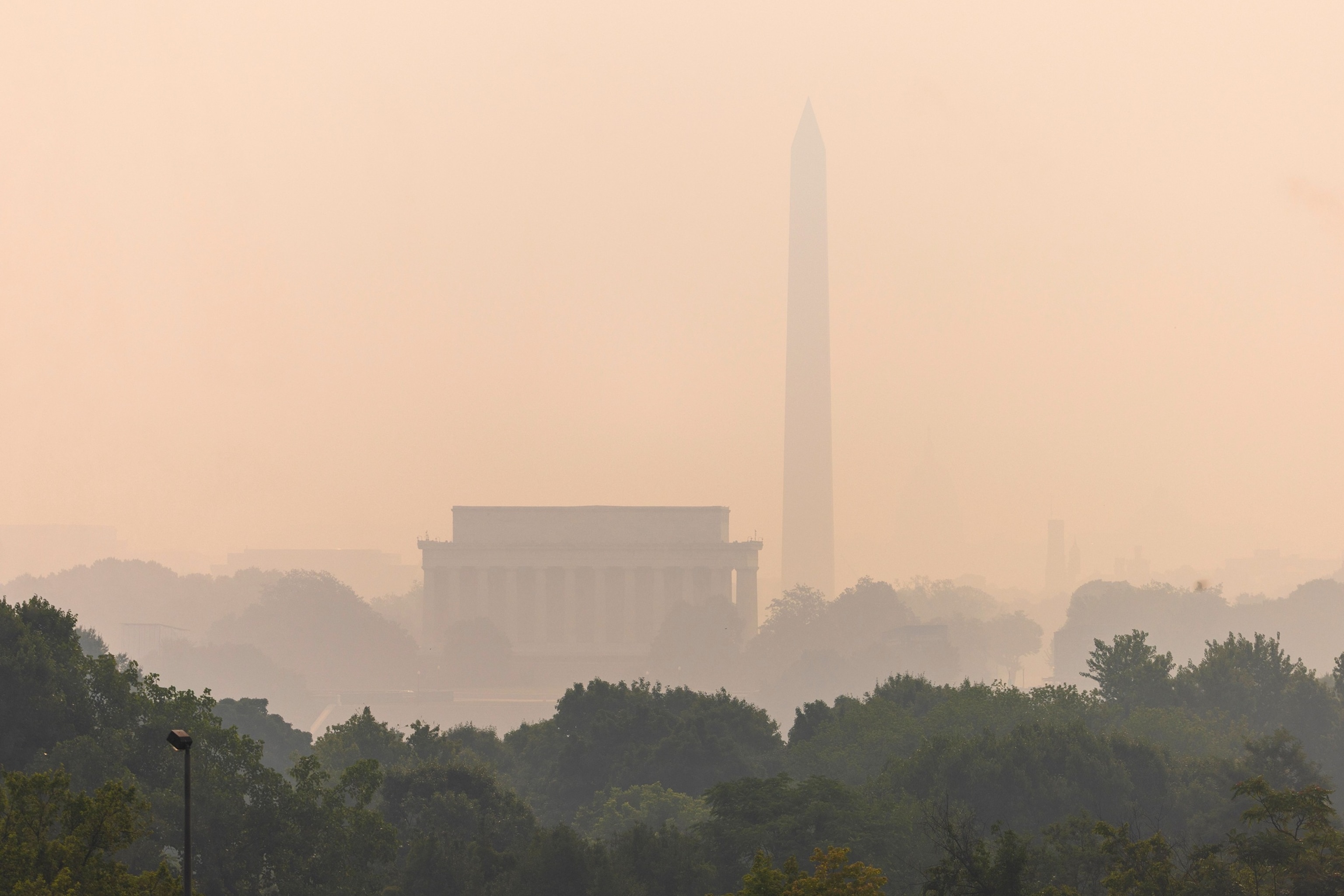 Haze from Canadian wildfires blankets the National Mall in Washington, July 17, 2026.Jim Lo Scalzo/EPA/Shutterstock
