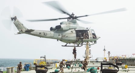 US marines landed on the M/T Wen Yao in the Gulf of Oman yesterday in an exercise to enforce the naval blockade.Photograph: x.com/Centcom