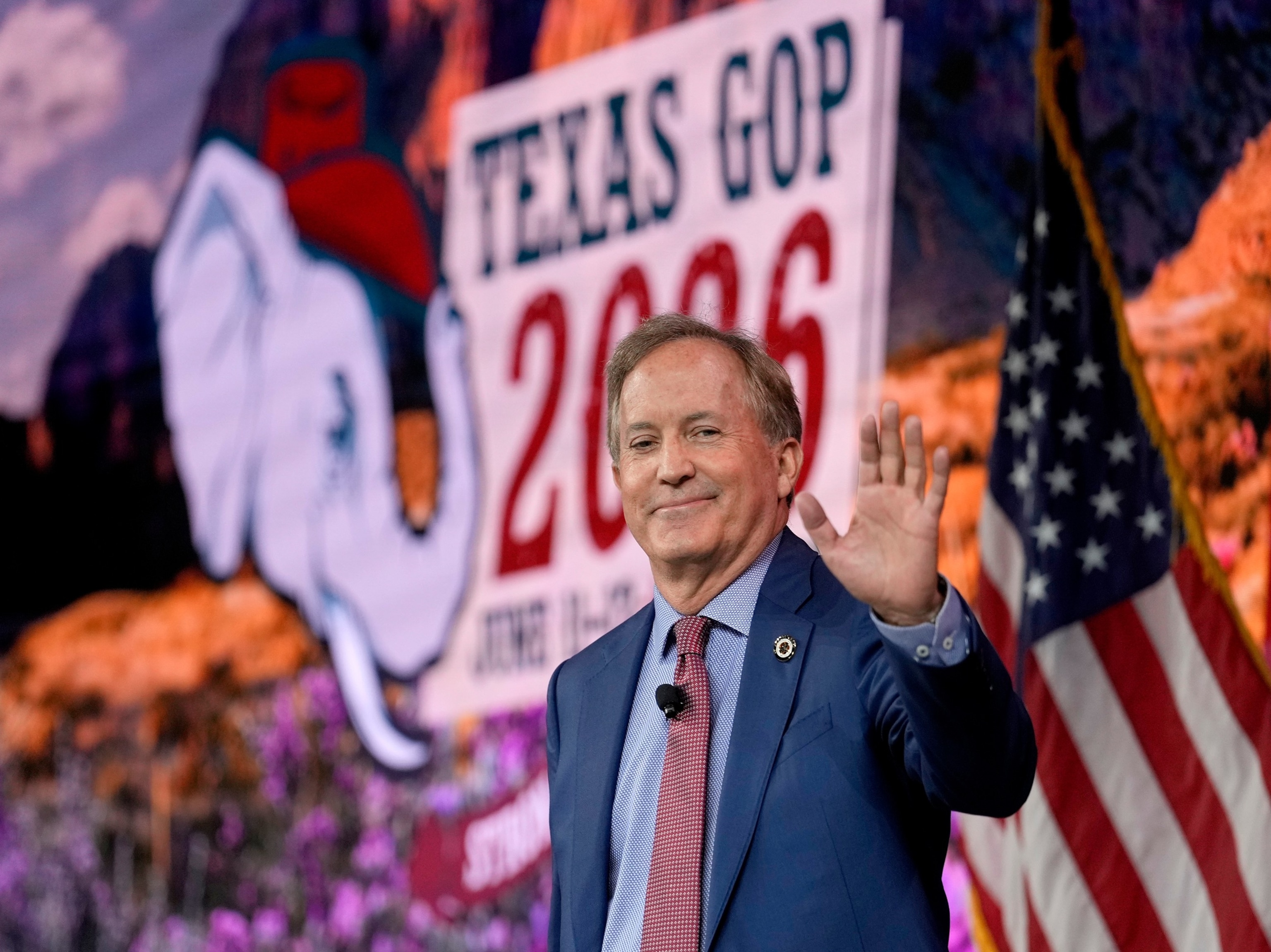 Texas Attorney General Ken Paxton is shown during the Texas GOP convention in the George R. Brown Convention Center in Houston, June 12, 2026.Melissa Phillip/Houston Chronicle via Getty Images