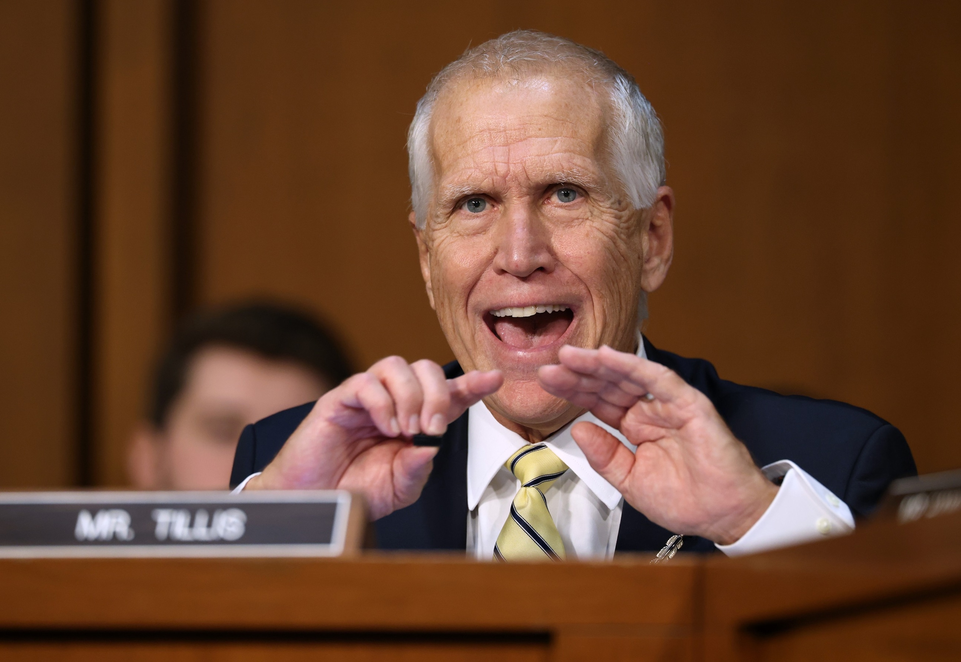Sen. Thom Tillis attends the confirmation hearing by the Senate Judiciary Committee for acting Attorney General Todd Blanche on Capitol Hill, July 15, 2026 in Washington.Win McNamee/Getty Images