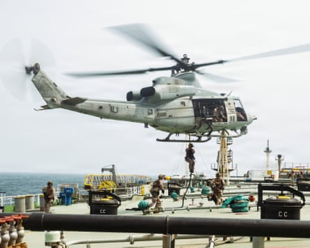 US marines landed on the M/T Wen Yao in the Gulf of Oman in an exercise to enforce the naval blockade.Photograph: US Marine Corps/AFP/Getty Images