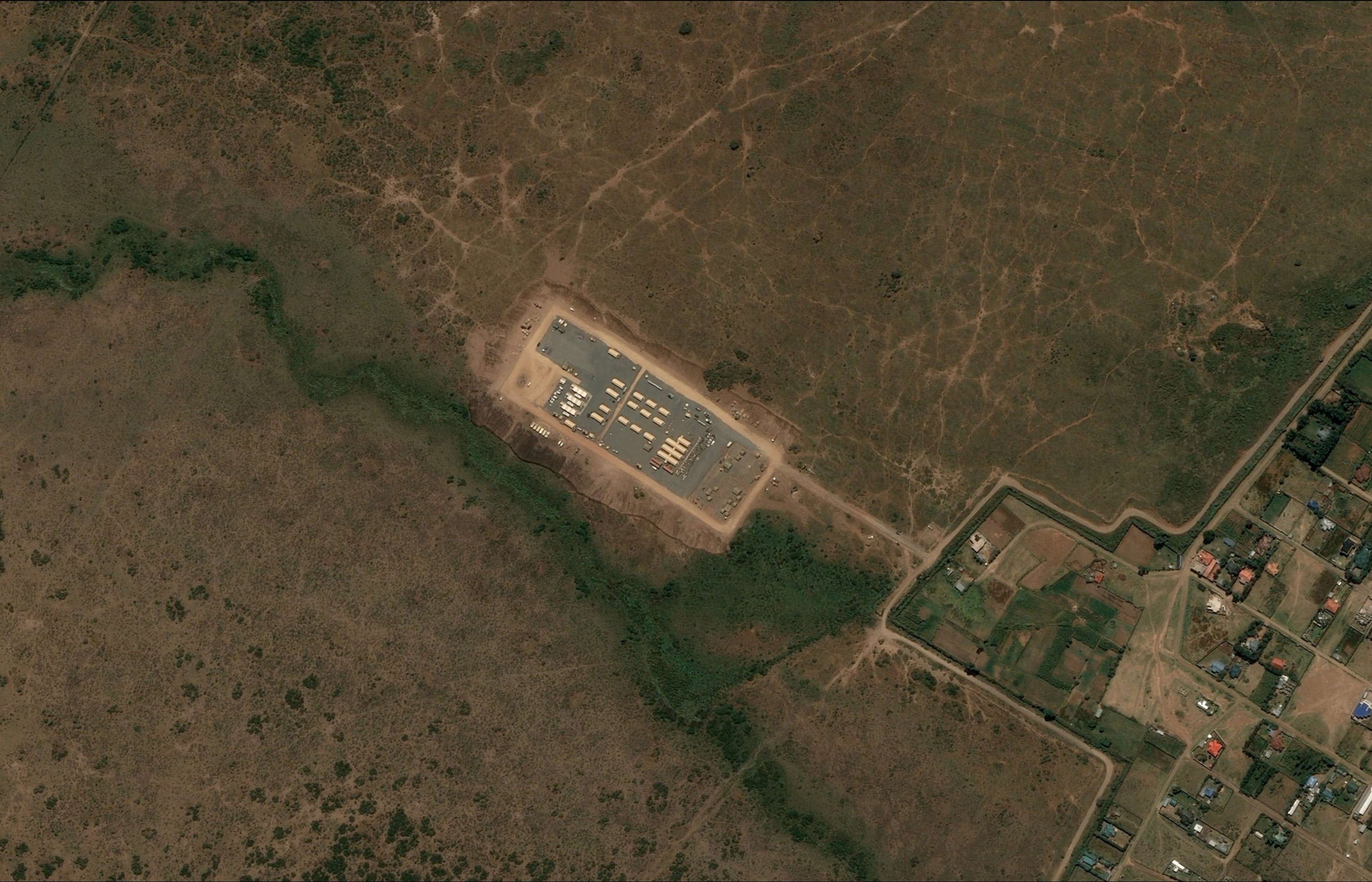 A satellite image shows tents erected at the U.S.-backed Ebola quarantine facility at Laikipia Air Base in Laikipia County, Kenya June 22, 2026.Pleiades/Cnes 2026, Distribution Airbus DS via Reuters