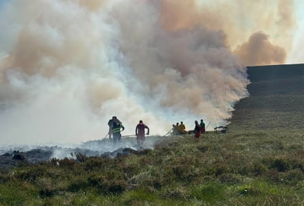 A wildfire at the Cairngorms national park near Nethy Bridge, which firefighters worked through the night to contain as people were evacuated this week.Photograph: RSPB Scotland/PA