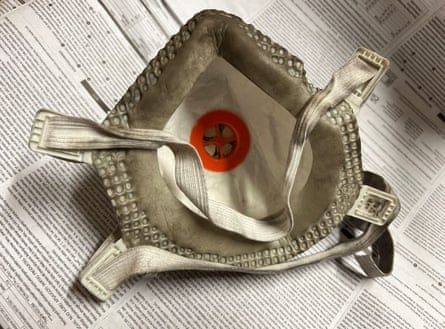 The blackened inside of paper mask used by London Underground workers when cleaning dust.Photograph: Handout