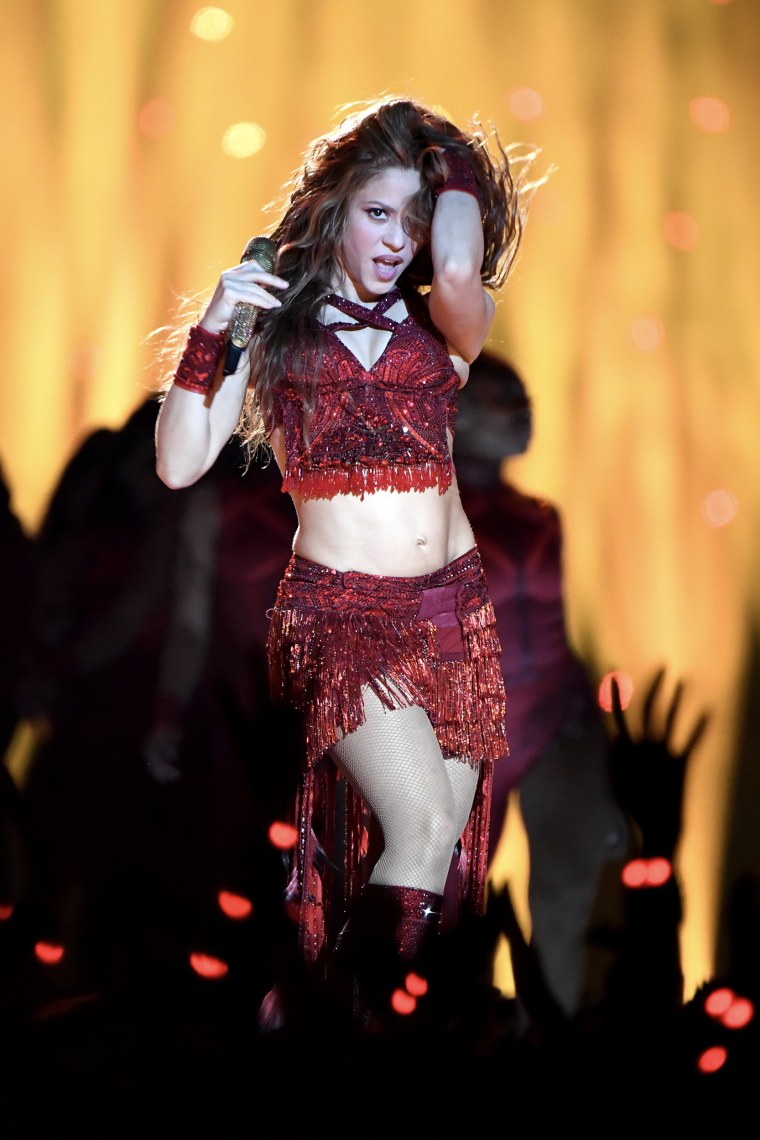 Shakira onstage during the Super Bowl halftime show in Miami in 2020.Jeff Kravitz / FilmMagic via Getty Images file