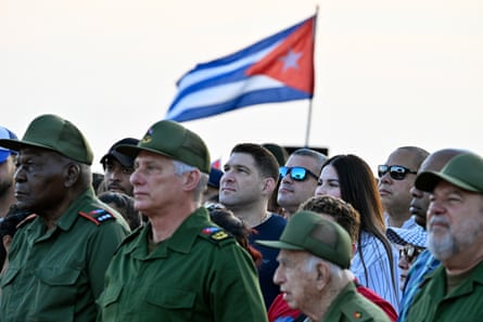 From left: Cuba’s National Assembly president, Esteban Lazo Hernández, Cuba’s president, Miguel Díaz-Canel, commander José Ramón Machado Ventura, prime minister Manuel Marrero Cruz), and, centre back, Raúl Guillermo Rodríguez Castro.Photograph: Adalberto Roque/AFP/Getty