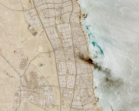 A satellite image shows smoke billowing near an oil facility in Ahmadi governorate, Kuwait, on 18 July.Photograph: European Union/Copernicus Sentinel-2/Reuters
