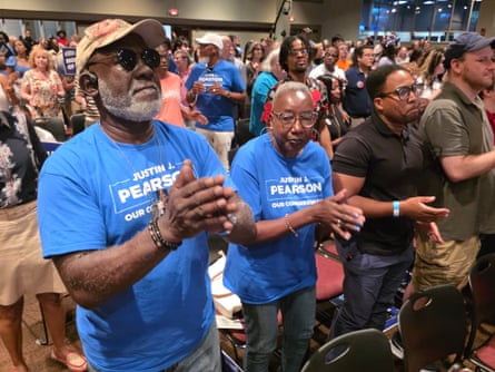 People attend a campaign rally for Justin Pearson.Photograph: George Chidi/The Guardian