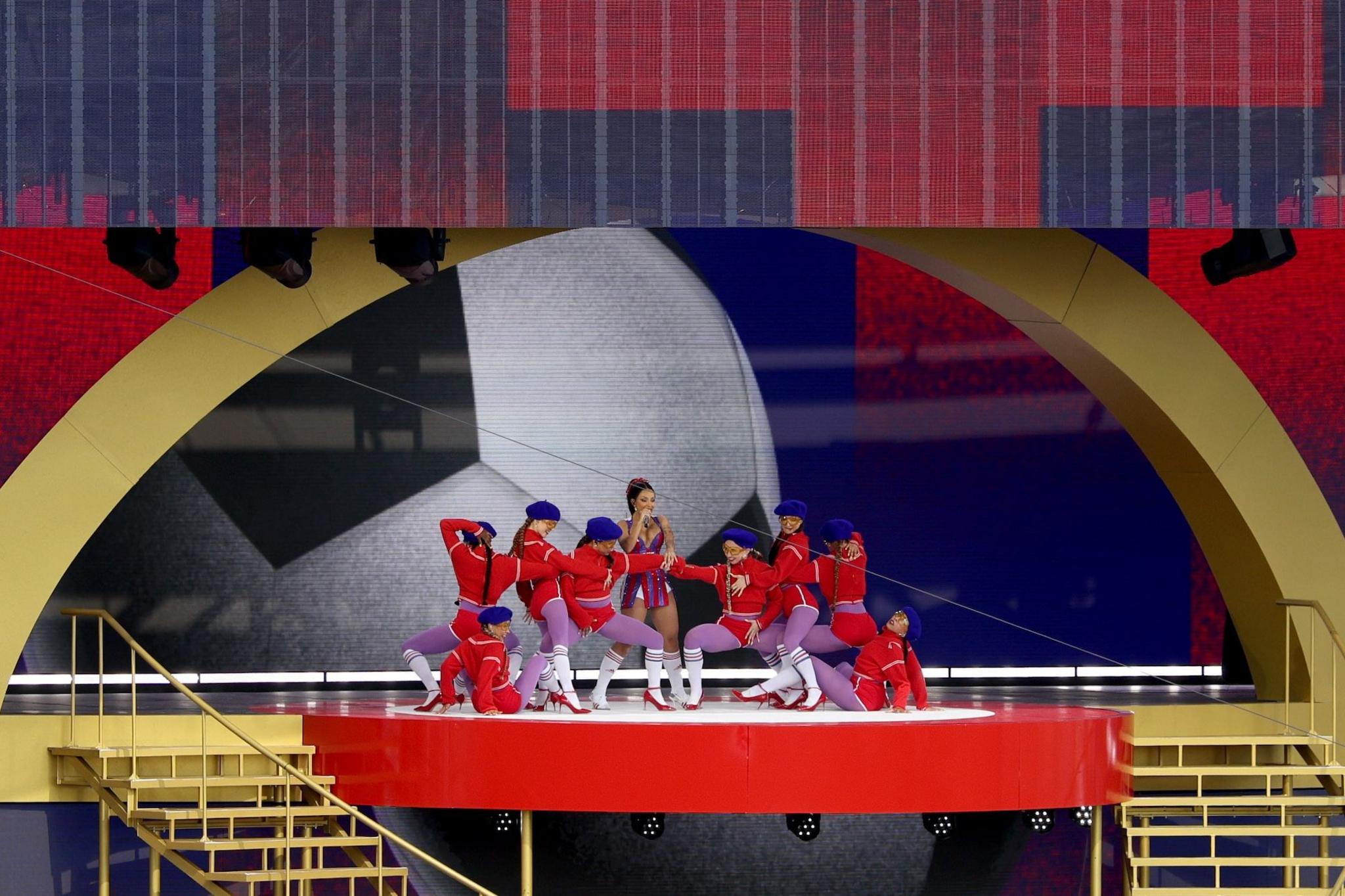Image caption,Last year's Club World Cup final had a half-time show, with the stage built into the stands of the MetLife stadium