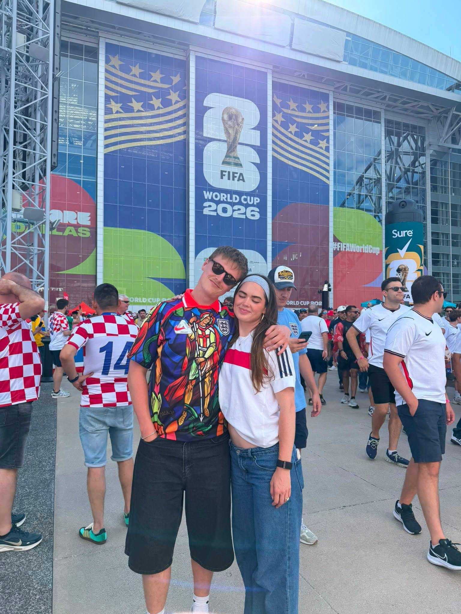 Image caption,Ellis Platten with his fiancée Rose Ruland at the 2026 World Cup