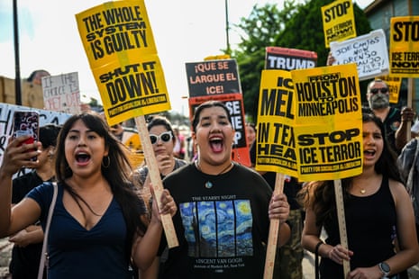 People protest against ICE in Houston on 8 July 2026.Photograph: Ronaldo Schemidt/AFP/Getty Images
