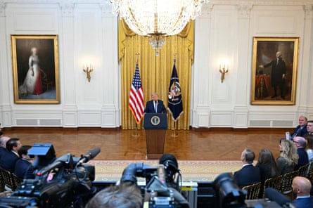 Donald Trump speaks about election security during an address to the nation from the White House on Thursday.Photograph: Saul Loeb/Pool via Reuters