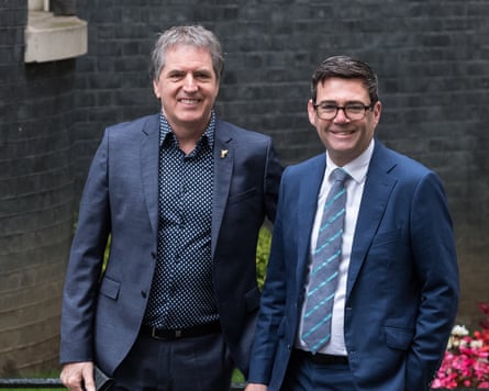 Andy Burnham (right) and Steve Rotheram outside No 10 before a meeting of metro mayors with Keir Starmer in 2024.Photograph: Wiktor Szymanowicz/Future Publishing/Getty Images
